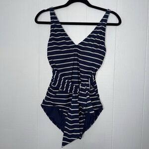 Vineyard Vines Women’s Break Stripe One Piece Swimsuit Tie Front/Back Navy Small